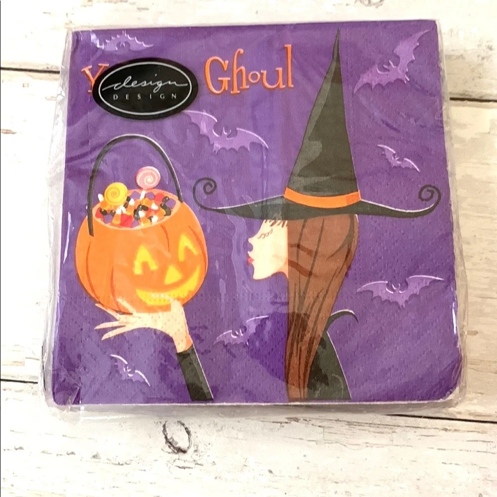 Halloween Napkins Bundle Packs Set of 3 Orange Jack o Lantern Purple Witches